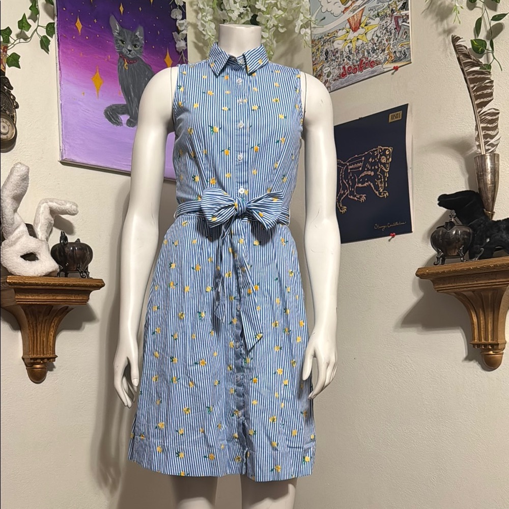 Blue and White Striped Lemon Dress with Bow